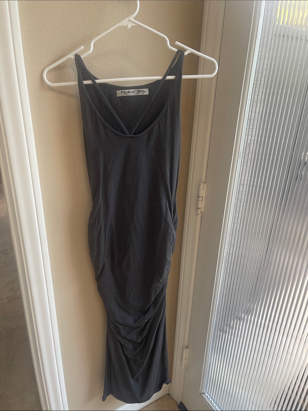 Michael Stars Charcoal Ruched Maxi Slip Dress